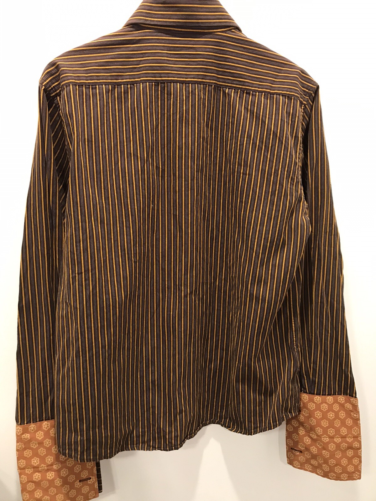Penguin Mens M Brown Striped Long Sleeve Button Front Shirt Chest: 21 In. RARE image 7
