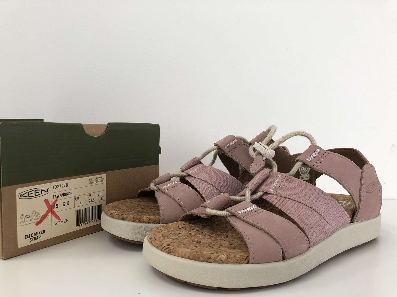 Sandali donna nuovi con scatola Keen Elle cinturino misto US 6 5 pelle tessuto fulvo rosa betulla