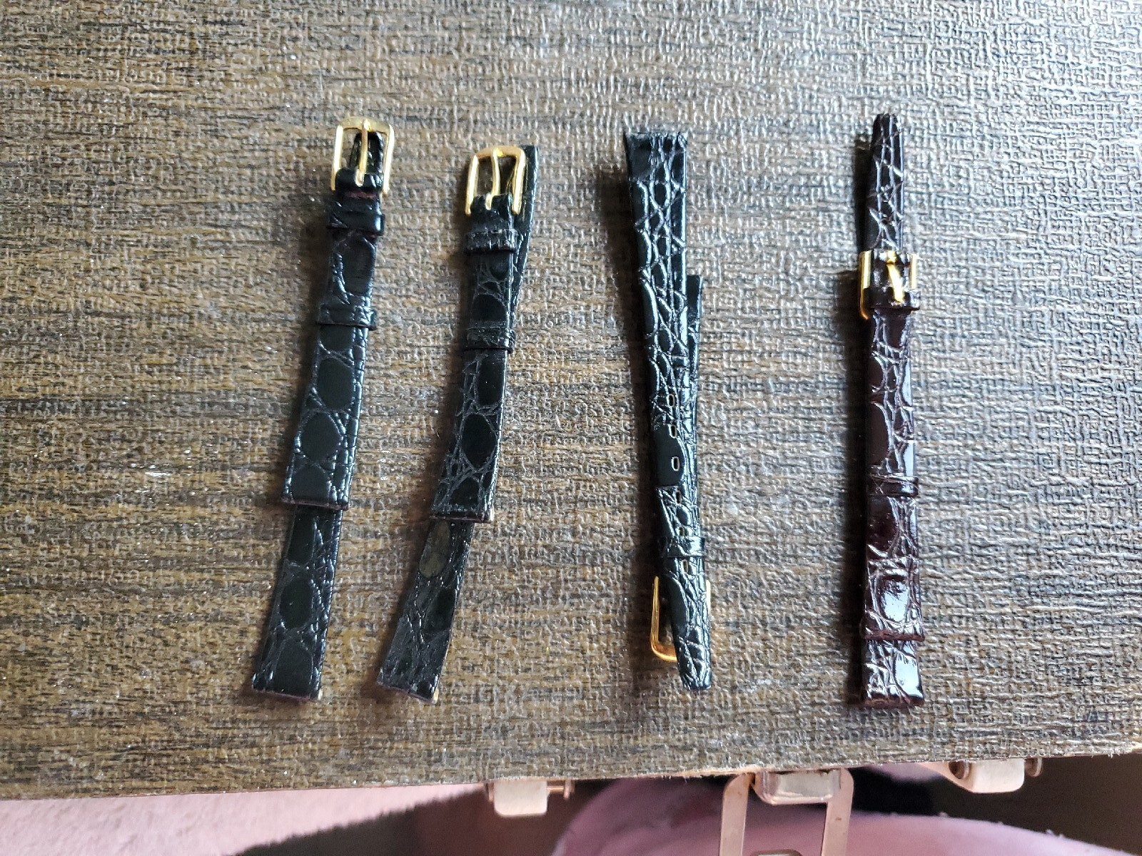 12mm Ladies Leather Watch Band 3 Black 1 Brown Gold Buckle 6.98 each