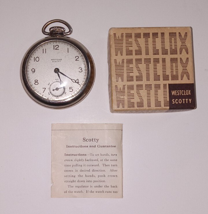 Antique Westclox Scotty Pocket Watch Model 615 With BOX