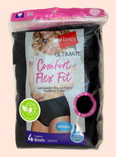 Hanes Ultimate Comfort Flex Fit Briefs Women 6 Medium Black Ribbed 4 Pair Pack