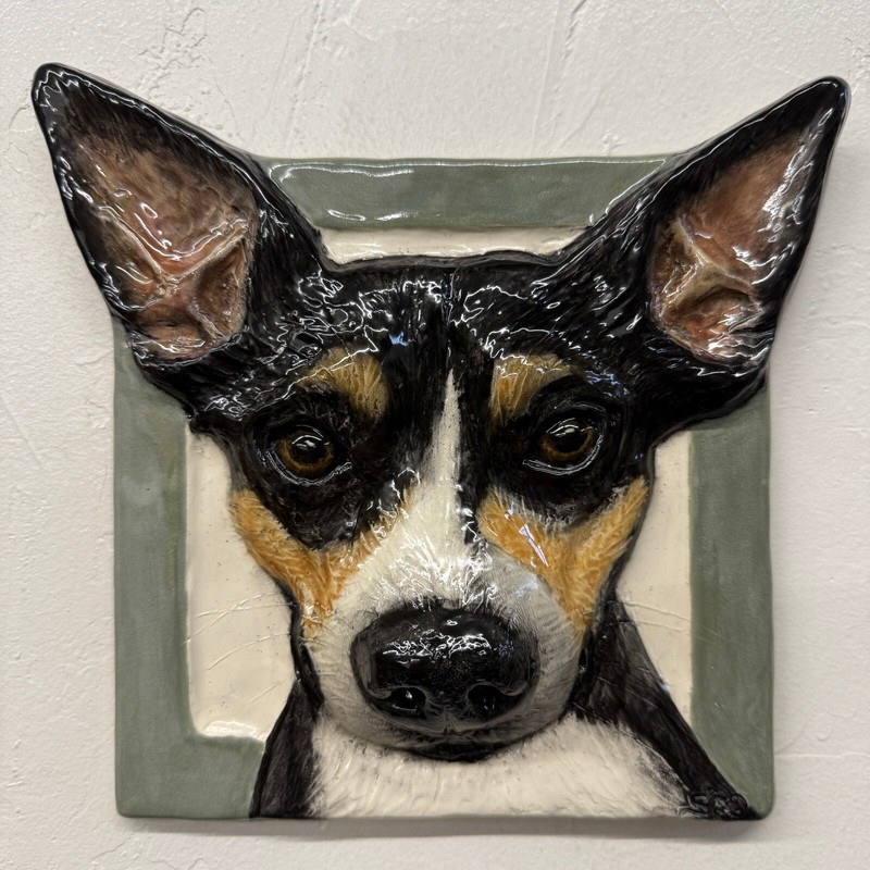 Toy Fox Terrier Dog Ceramic Tile Handmade 3d Pet Portrait Sondra Alexander Art