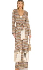 NUEVO CON ETIQUETAS $614 MAXI BATA VESTIDO ENVOLVENTE ALEXIS INTERMIX "GENISTA" MARRÓN CHEVRON DUSTER M