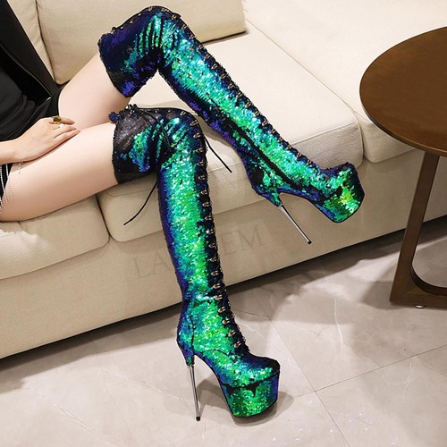 Women Boots Over Knee Sequined Glitter 