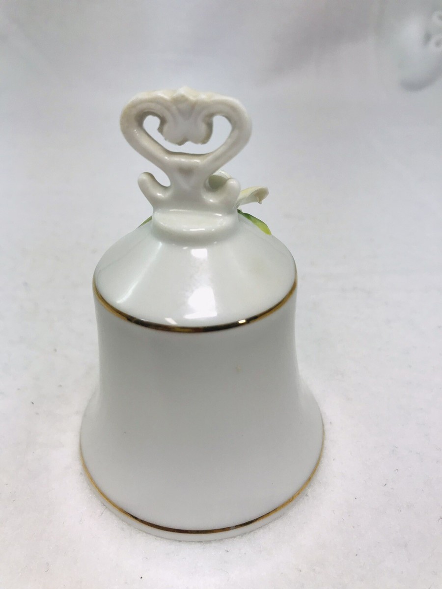 Vintage White Porcelain Bell 3D Yellow Flowers Gold Trim 3.25