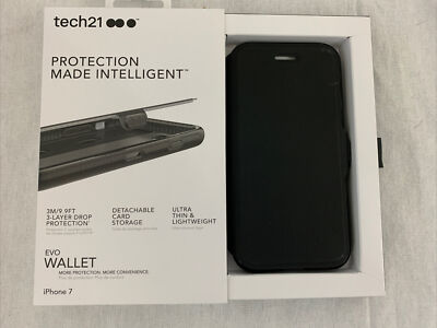 New Genuine Tech21 Evo Wallet Flip Case Cover w/ FlexShock for Apple iPhone 7/8
