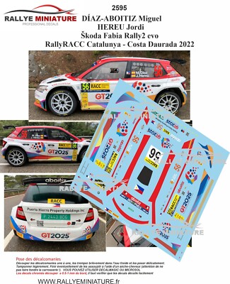 DECALS 1/43 REF 2595 SKODA FABIA DIAZ-ABOITIZ RALLY CATALUNYA 2022 RALLY