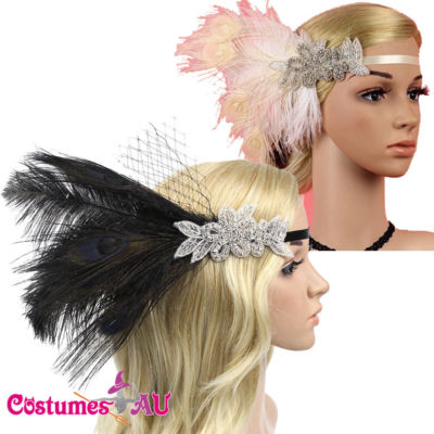 1920s Headband Black Feather Bridal Great Gatsby 20s Gangster Flapper Headpiece - Foto 13