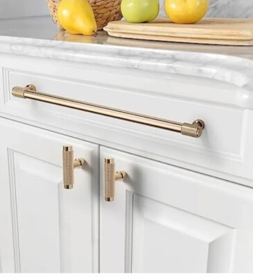 Amerdeco 18 Pack Brushed Brass Knurled Cabinet Pulls 10 Inch (254mm)Cntr to Cntr