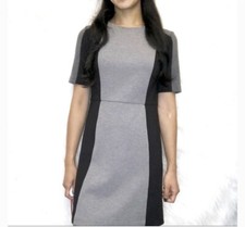 Ann Taylor Loft Black Gray Sheath Dress Short Sleeve Stretch Knee Length  6