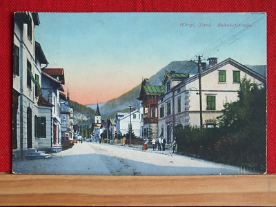 Farbkarte - Wörgl , Bahnhofstrasse - Tirol - gel 1916 - links Cafe Central