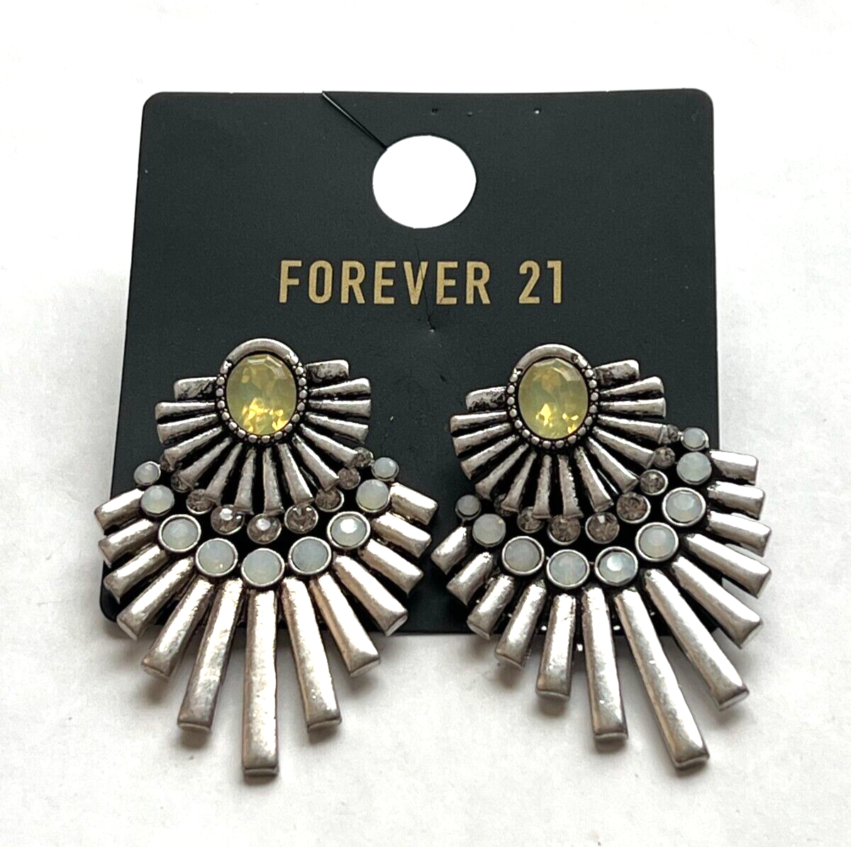 ER1875 FOREVER 21 VINTAGE STYLE SILVER TONE METAL GEMSTONE DANGLE STUD  EARRINGS
