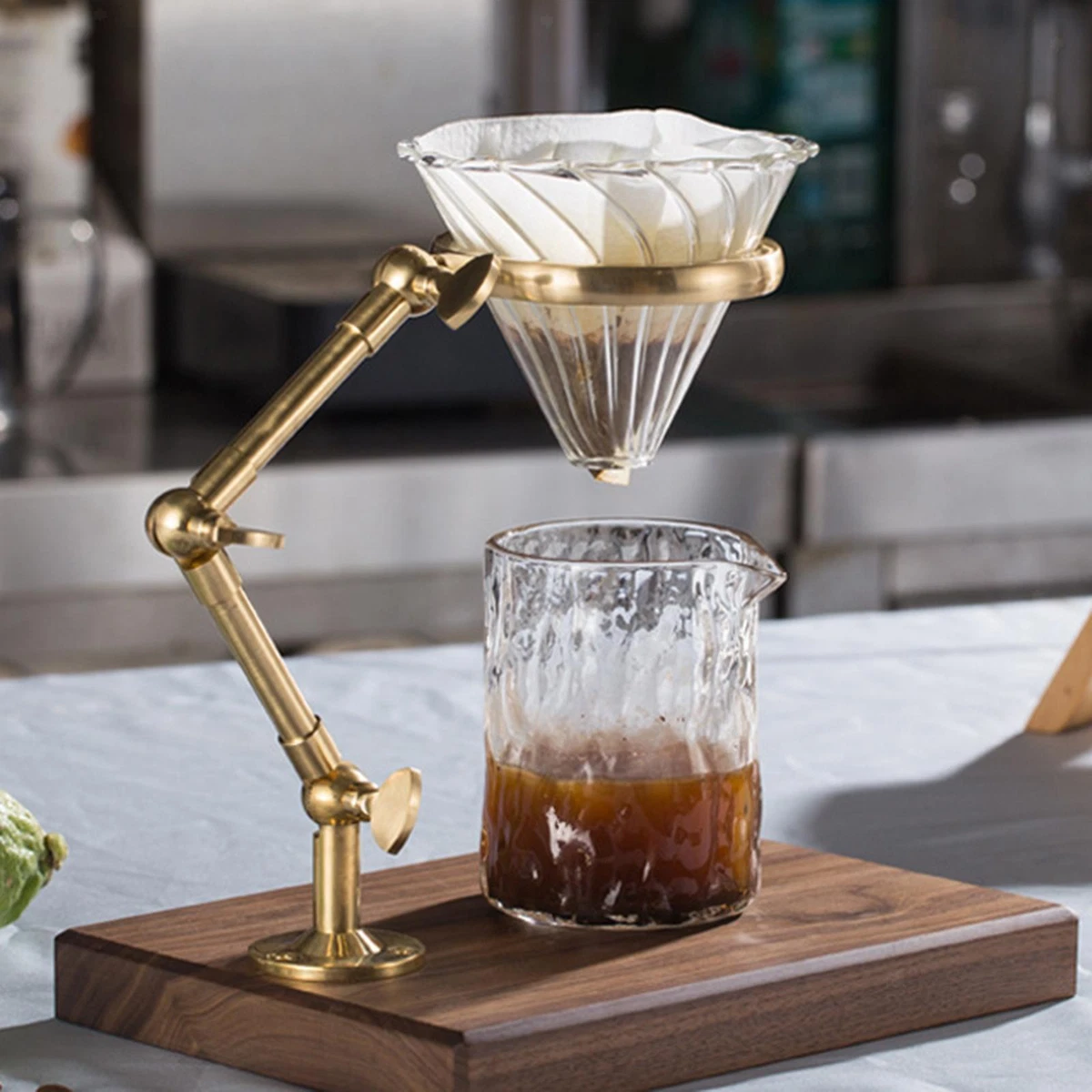 Pour Over Coffee Dripper Wooden Base Filter Stand Rack Manual Coffee Maker  Gold