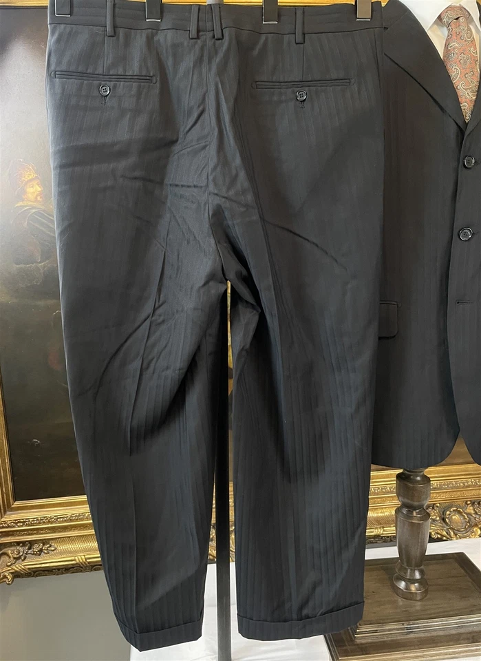 Ferrecci 46R 36 x 26 2Pc Black Herringbone Weave Stripe Super 150's 3Btn Suit - Image 3 of 4