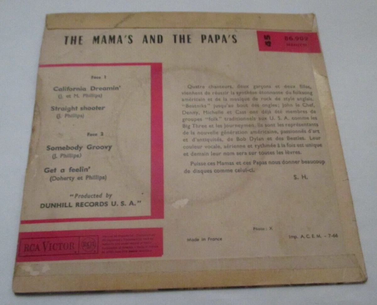 MAMA'S AND THE PAPA'S CALIFORNIA DREAMIN 7" EP 1966 RCA VICTOR 86.902 M FRANCE.