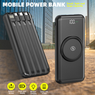 9000000mAh Wireless Power Bank LCD 2 USB External Battery Charger For Cell Phone