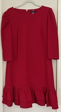 Tommy Hilfiger Shift Puff Sleeve Dress Ruffle Hem Red Size 12