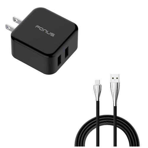 2-Port 30W Fast Home Charger w Cord Type-C 10ft USB Cable for Phones Tablets - Picture 1 of 10