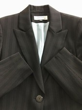 TAHARI ASL Blazer Jacket Black Pinstripe One-Button Vented Polyester Women's 12