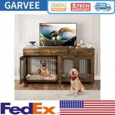 Dog Crate Furniture 71'' Double Doors Wooden Kennel with 3 Storage Drawers XXL