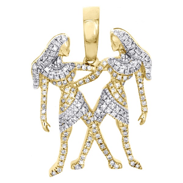 "10K Gelbgold Rund Diamant Zwillinge Horoskop AnhäNger 1,10\" Pave Charm 0,35 Ct."-image