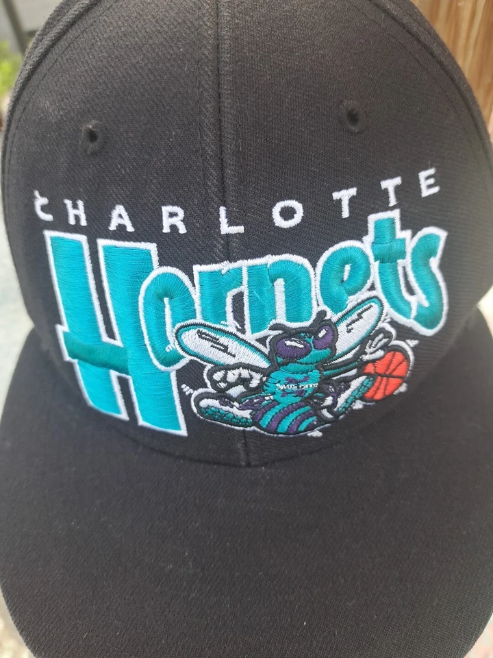 De colección Años 90 Charlotte Hornets Oficial NBA SnapBack Madera Dura Cuarenta Siete Marca Foto 2 de 4