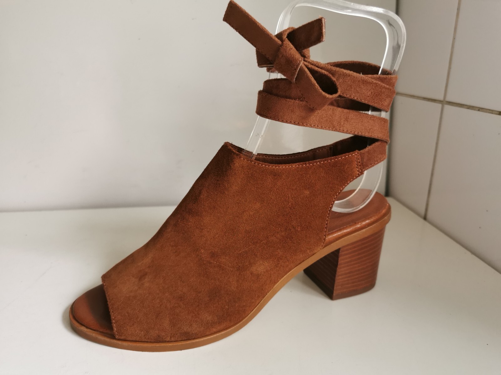 APL SANDALI DONNA OFFICE LONDON DESIGNER UK 4 EU 37 MARRONI SCAMOSCIATI CINTURINO TACCO BASSO