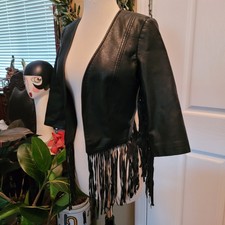 New Glamorous Asos Faux Leather Jacket Black Small Fringe Biker Rocker Sexy