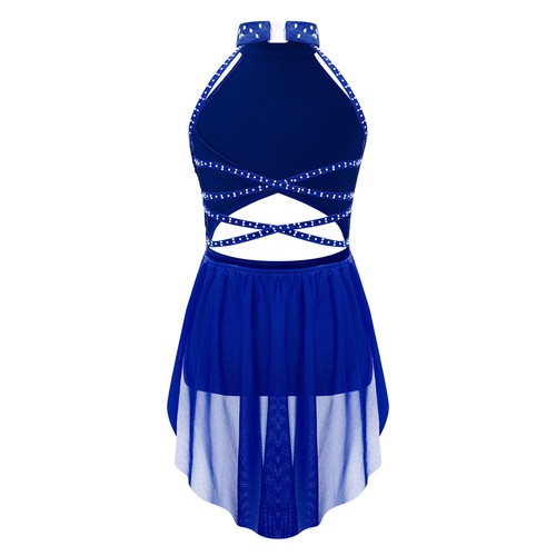 Vestido recortado para niños baile salón de baile leotardo cuello falso niñas escenario malla lírica - Imagen 17 de 49