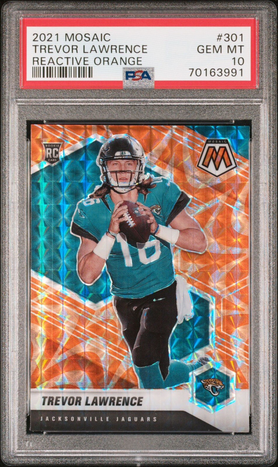2021 Mosaic Trevor Lawrence Orange Reactive Prizm Rookie #301 RC Jaguars PSA 10