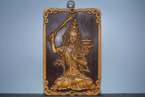 Old Tibetan rosewood inlaid with bamboo yellow Buddha plaques - Picture 1 of 9