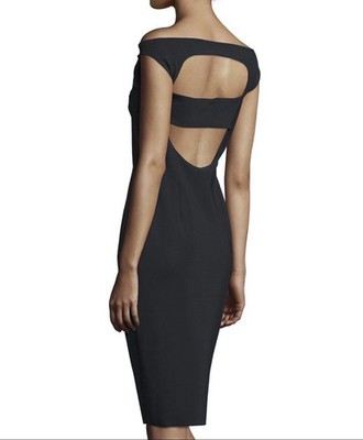 Chiara Boni La Petite Robe Zhalia Off Shoulder Open Back Black Dress Size 48 12