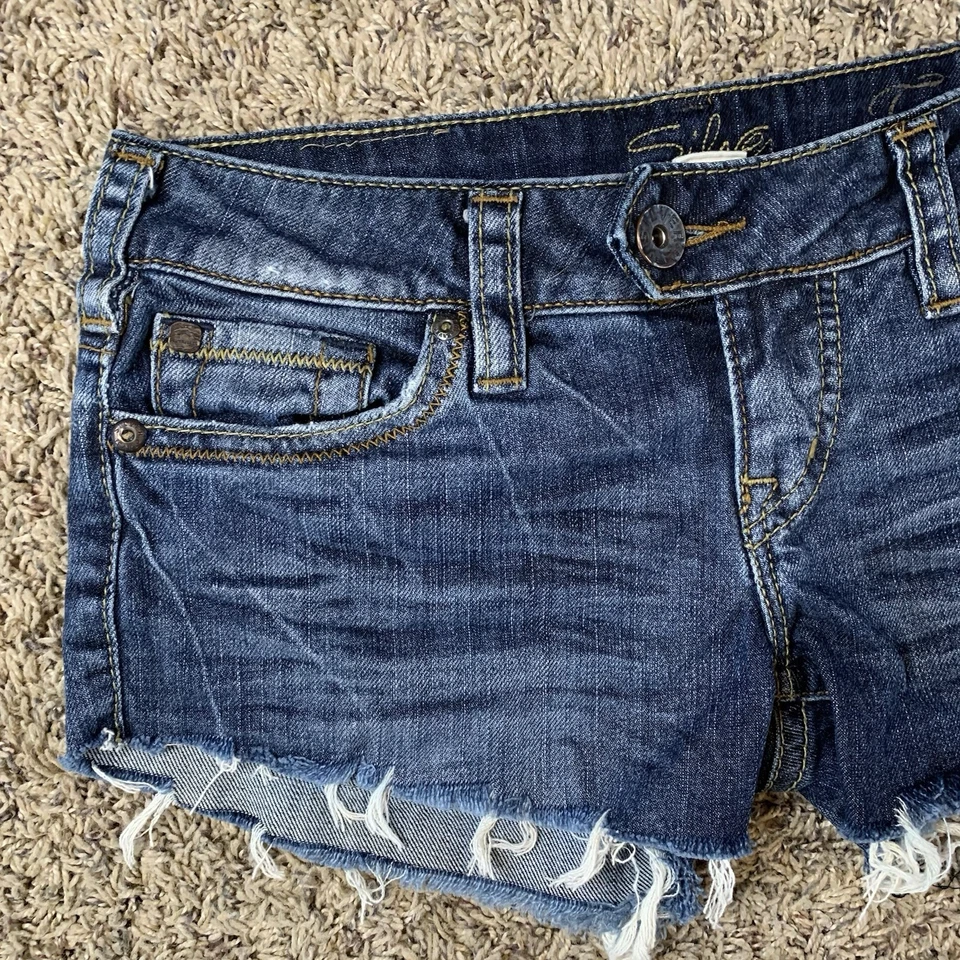 Pantalones cortos vaqueros plateados para mujer 28 azul martes tiro bajo corte denim Foto 3 de 4