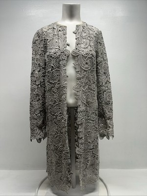 Ralph Lauren Black Label Thora Crochet Lace Duster Jacket Leather Trim Tan 4