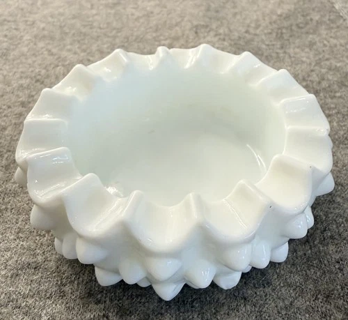 VTG Mid Century Mod Fenton White Hobnail Milk Glass Ash Tray Trinket Dish 3.5”