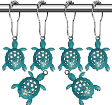Nautical Green Sea Turtles Beach Theme Shower Curtain Hooks, Blue Ocean Decor Sh
