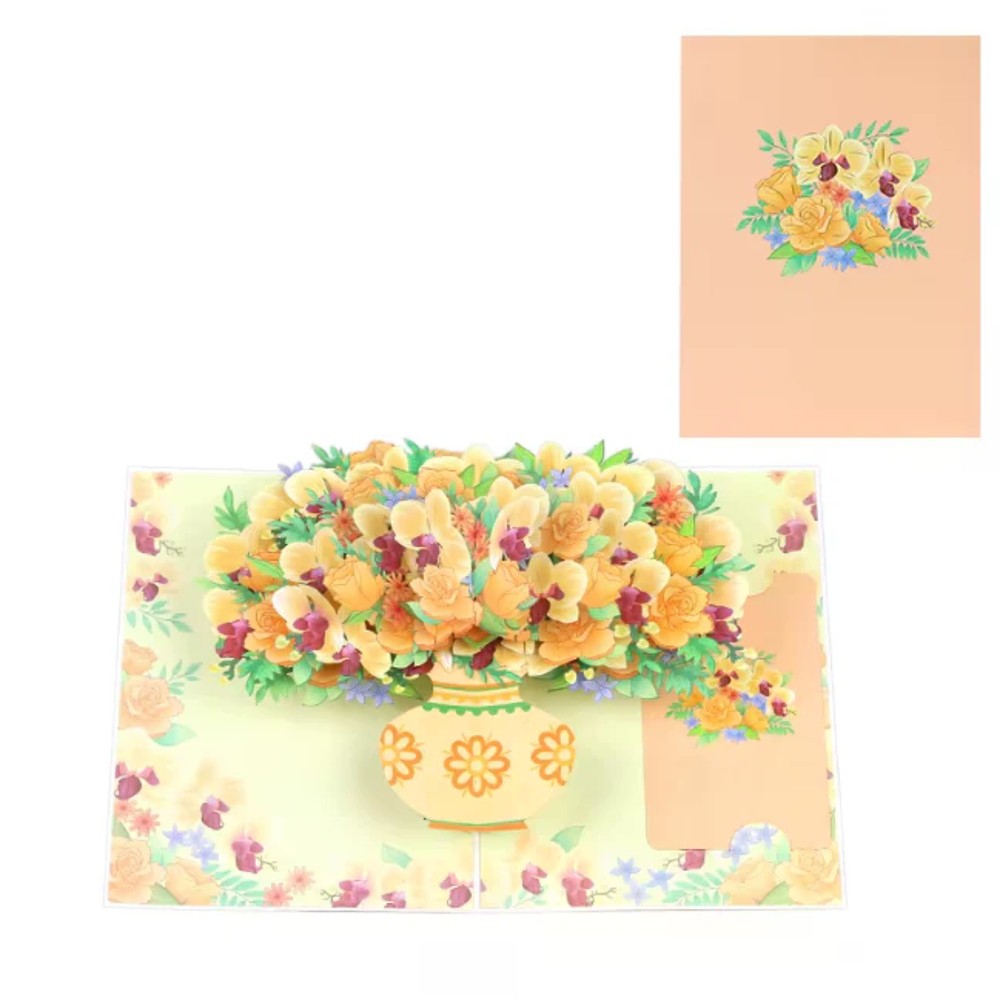 Brightfeel Rose Phalaenopsis Vase 3D Pop Up Greeting Card - White - Image 2
