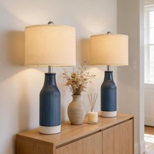 23.75" Modern Blue Ceramic Table Lamp Set of 2 with 5FT Cord for Living Room,...