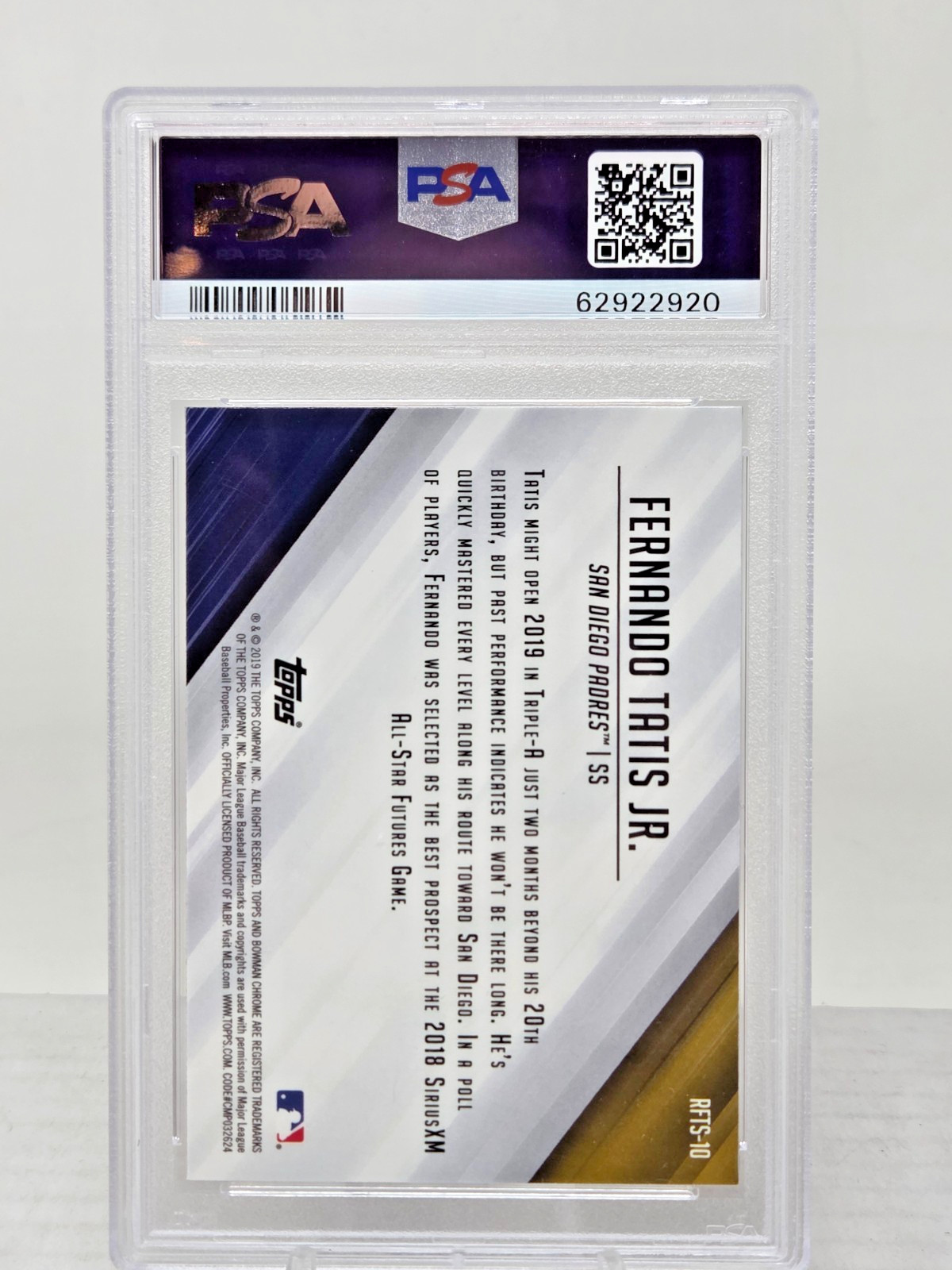 2019 Bowman Chrome REFRACTIVE FERNANDO TATIS JR RC Rookie Card PSA 10 GEM MINT view 2