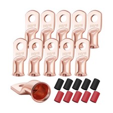 XHF 10PCS 2 AWG-5/16 Heavy Duty Battery Lugs with 3:1 Heat Shrink Tubing, Rin...