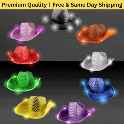 Party Glowz LED Cowboy Hat Light Up Western Party Costume Flashing Neon Cap Lot