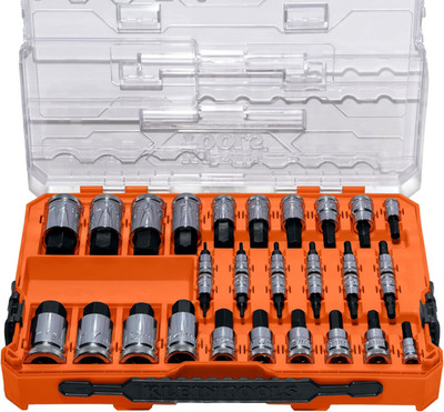 Klein Tools 65233HEX Hex Bit Socket Set, 1/4, 3/8, 1/2-Inch Drives, Knurled, SAE