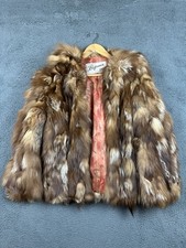 Oleg Cassini Bifanos Dallas Vintage Fox Fur Jacket Brown Silver AS IS Flawed