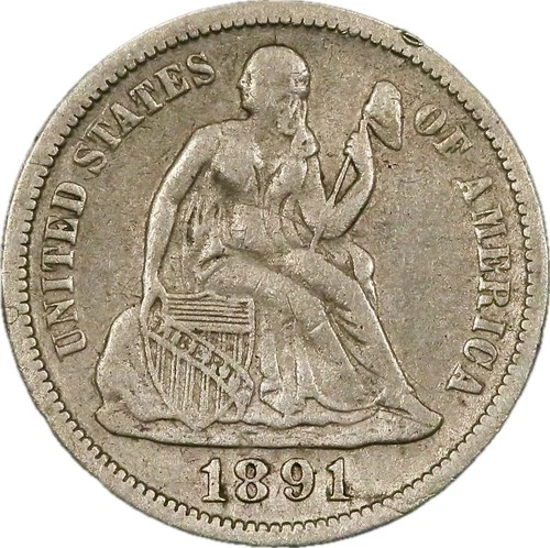 1891 seated liberty dime XF Details - Nice Coin - B56