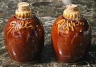 Vintage HULL Pottery Salt & Pepper Shakers Brown Drip Glaze Cork USA 4” - NOS
