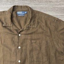 Vintage Polo Ralph Lauren Caldwell Camp Shirt Mens Large Linen Silk Loop Collar
