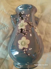 Japanese Blue Flowered Lusterware Two Handled Vase 5"
