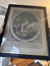 Antique hand-colored engraving L?Arriv�e du Courier by Jacques-Firmin Beauvarlet