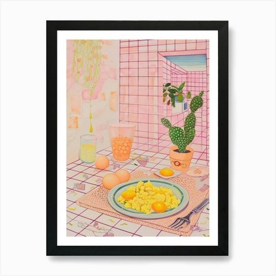 Rosa Frühstück Essen Rührei gerahmtes Wandbild Poster Leinwanddruck Bild