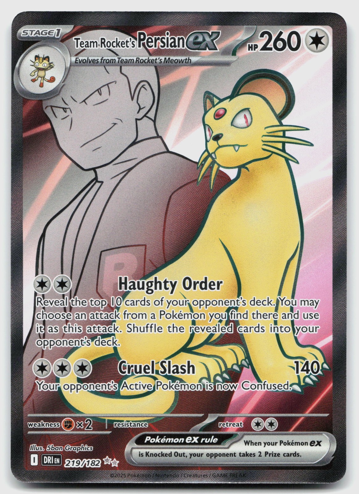 Team Rocket's Persian ex 219/182 (NM) - Destined Rivals - UR - Pokemon TCG